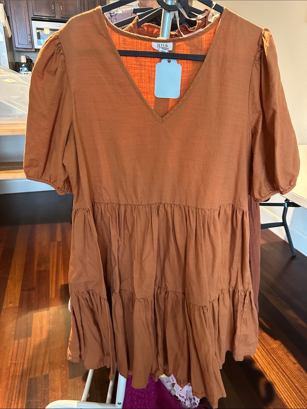 a.n.a Rust Brown V-Neck Tiered Dress